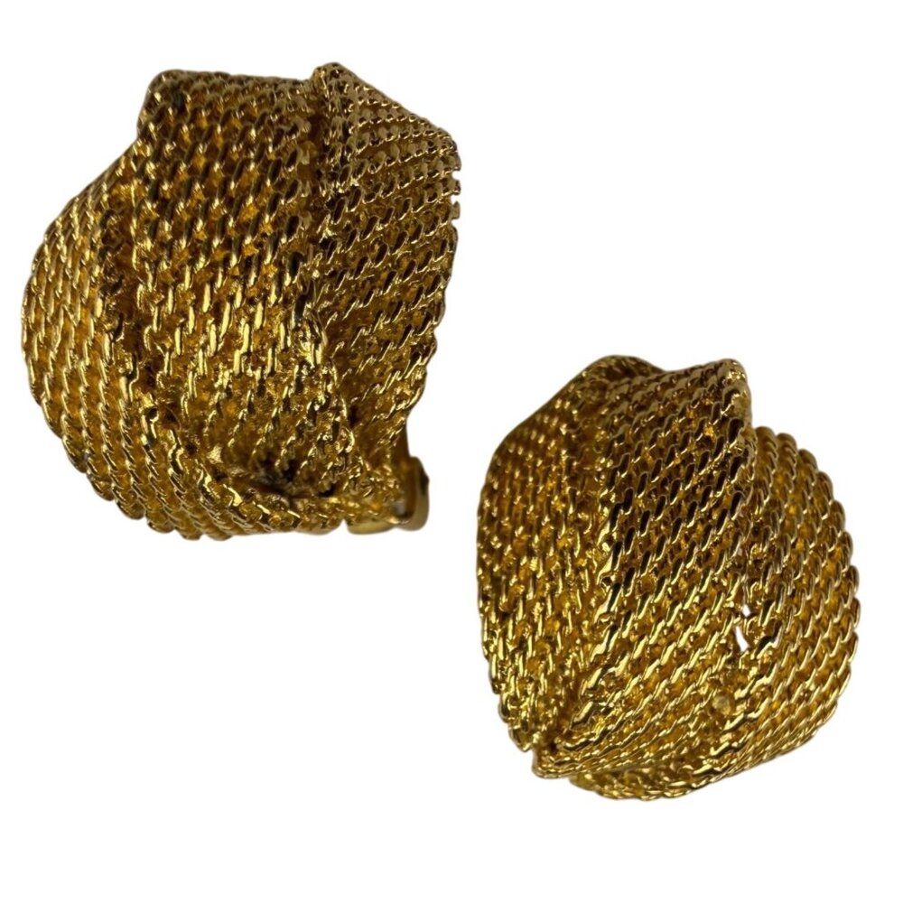 Vintage Unknown Womens Gold Tone Mesh Clip-On Earrings Jewelry Pair